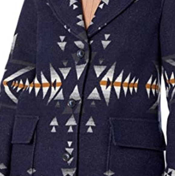 Pendleton Wahkeena Wool Coat NWT Blue Jaquard Aztec Pattern - Picture 5 of 5